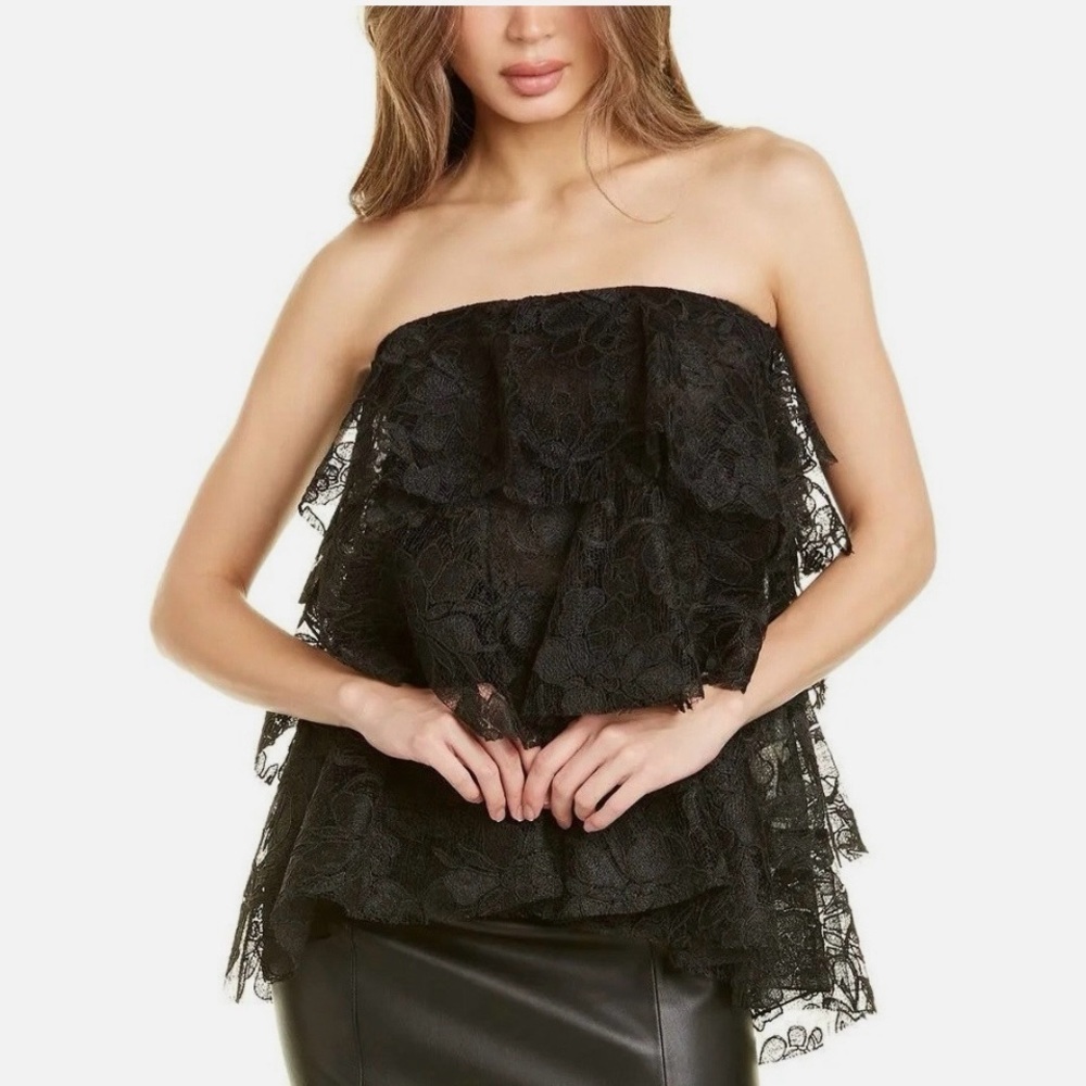 Sachin + Babi Black Tiered Lace Strapless Top - Picture 2 of 7